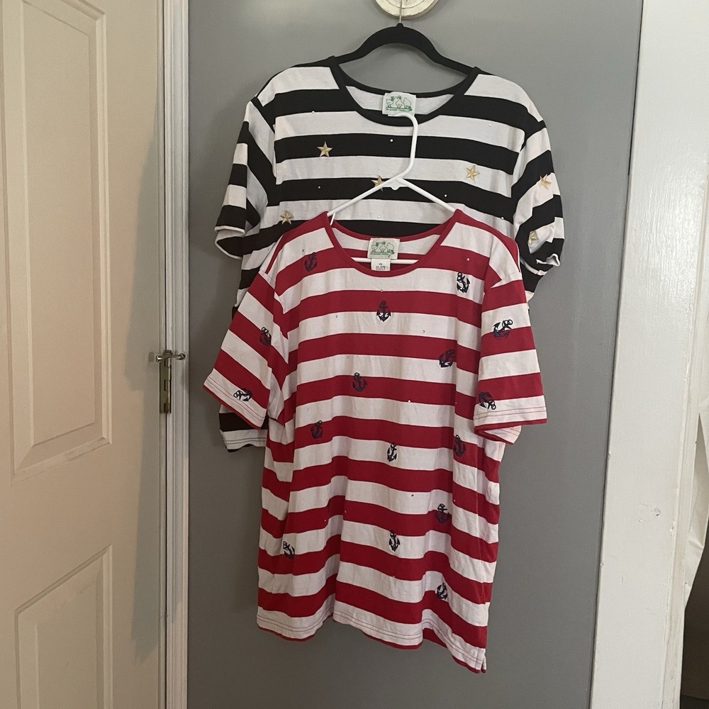 Vintage Quacker Factory Short Sleeve Shirt Women's  Striped Set Of 2 Size 2x